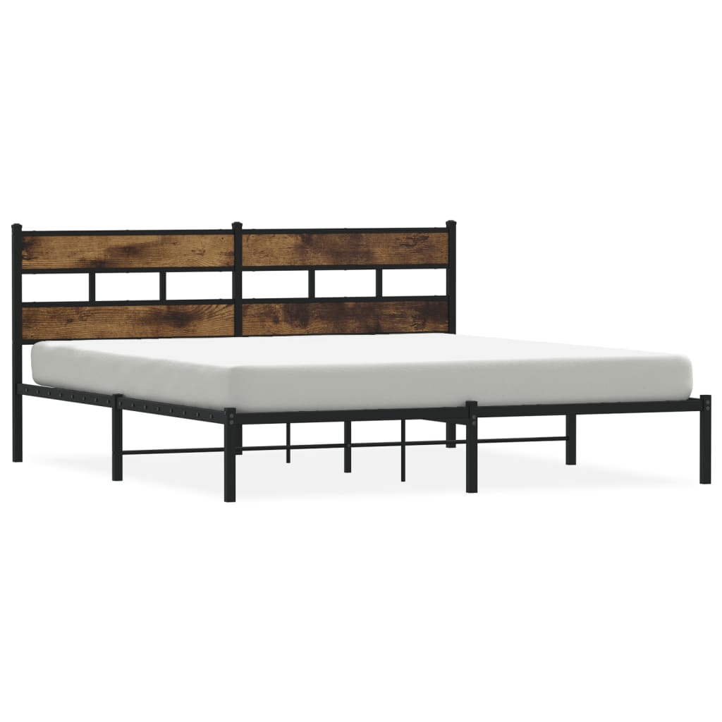 Metal Bed Frame without Mattress Smoked Oak 183x213 cm