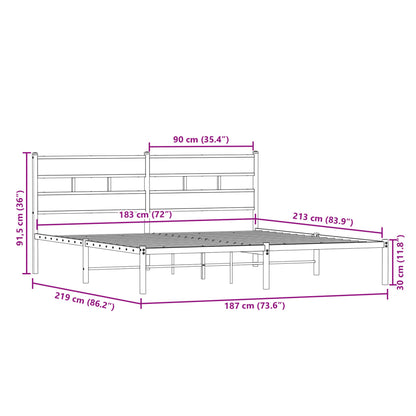 Metal Bed Frame without Mattress Smoked Oak 183x213 cm