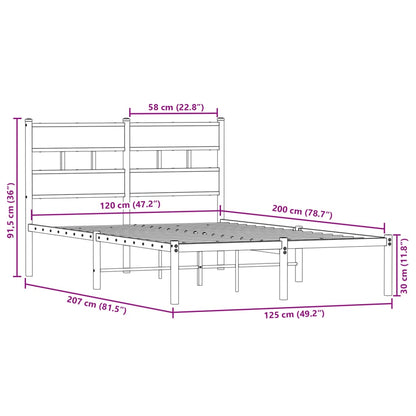 Metal Bed Frame without Mattress Sonoma Oak 120x200 cm