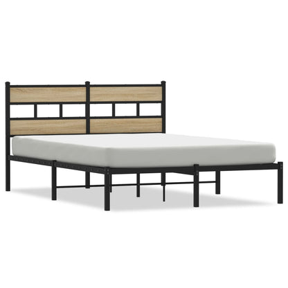 Metal Bed Frame without Mattress Sonoma Oak 135x190 cm Double