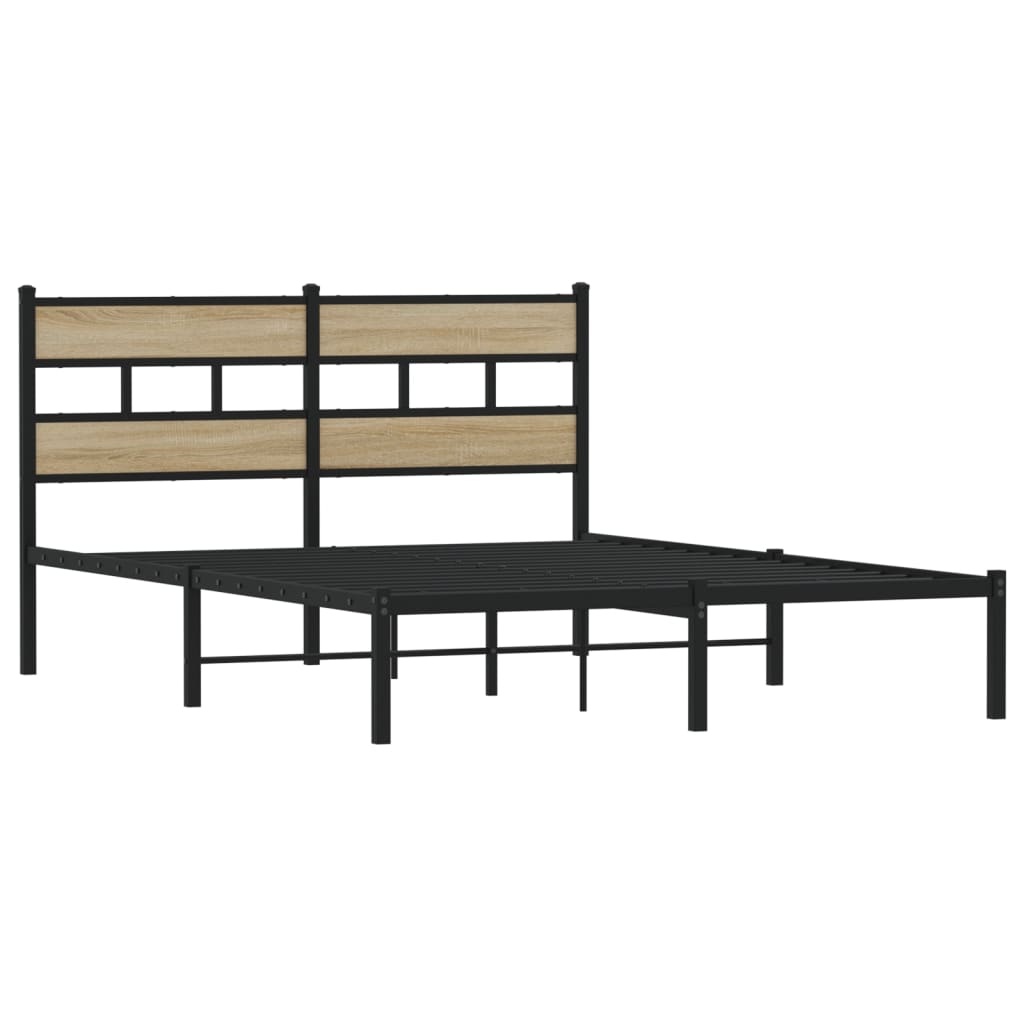 Metal Bed Frame without Mattress Sonoma Oak 135x190 cm Double