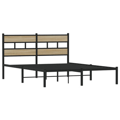 Metal Bed Frame without Mattress Sonoma Oak 135x190 cm Double