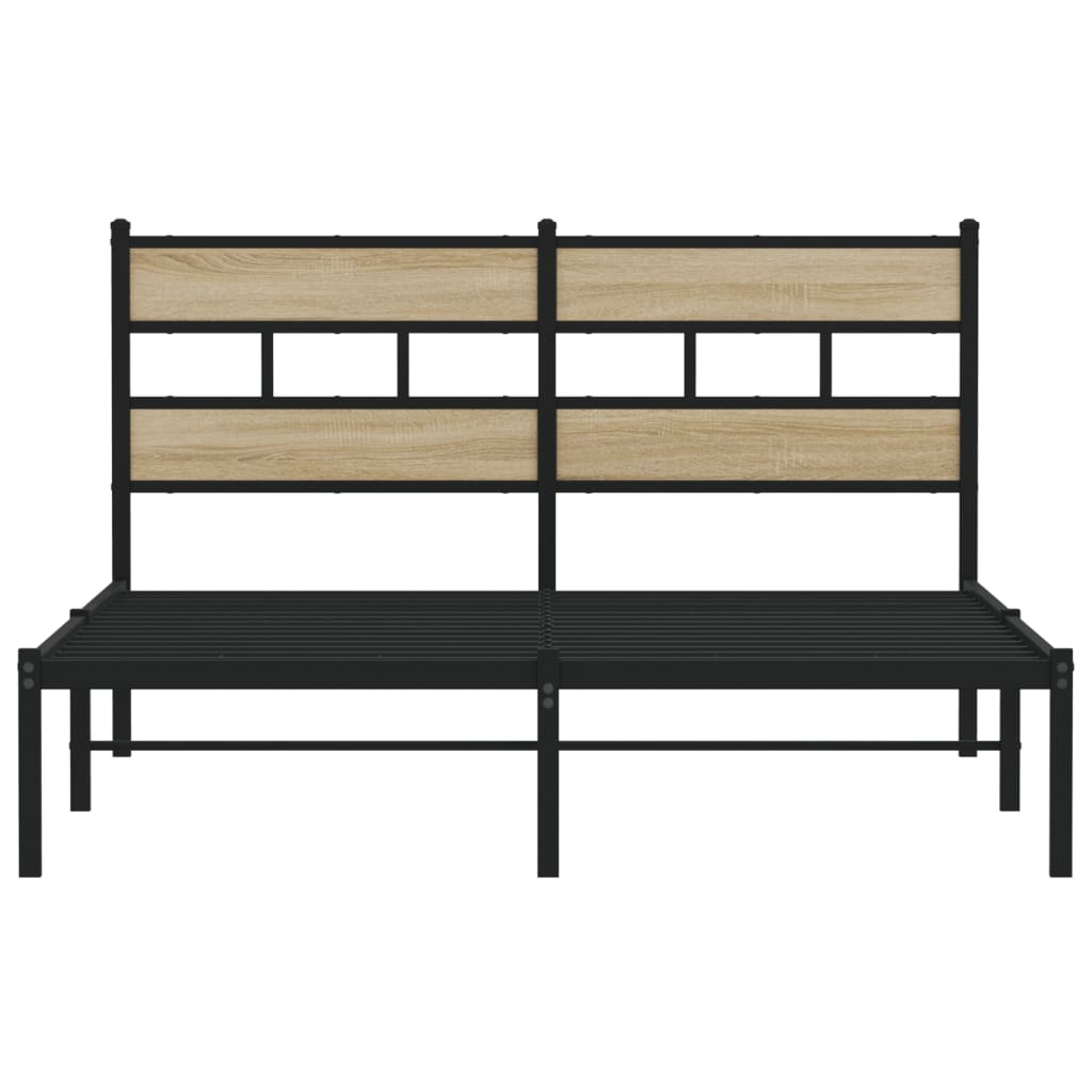 Metal Bed Frame without Mattress Sonoma Oak 135x190 cm Double