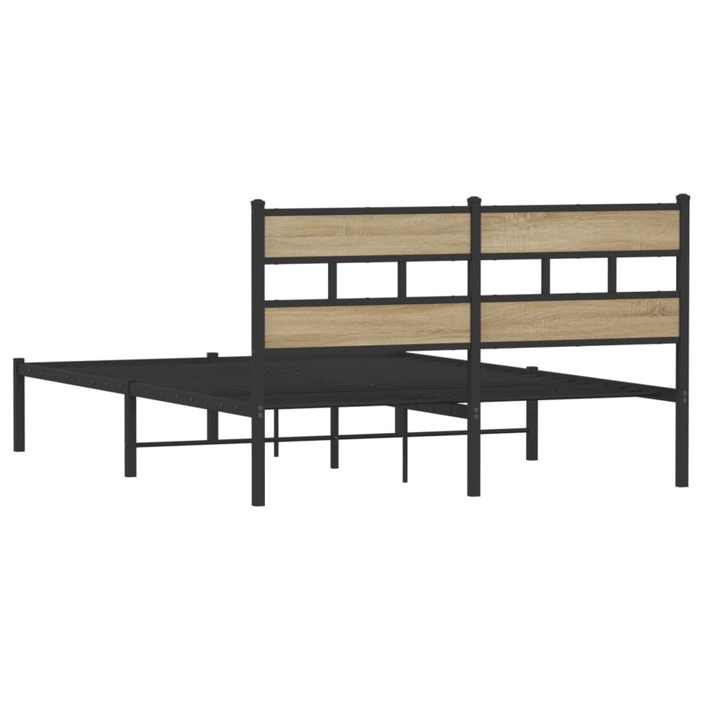 Metal Bed Frame without Mattress Sonoma Oak 135x190 cm Double