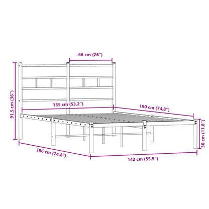 Metal Bed Frame without Mattress Sonoma Oak 135x190 cm Double