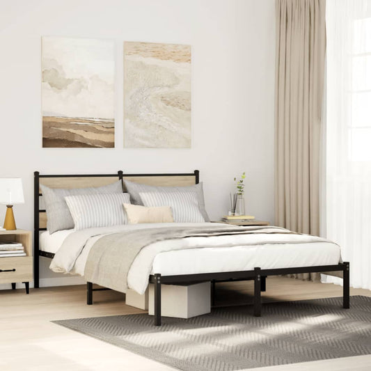 Metal Bed Frame without Mattress Sonoma Oak 135x190 cm Double