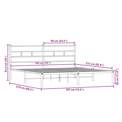 Metal Bed Frame without Mattress Sonoma Oak 183x213 cm