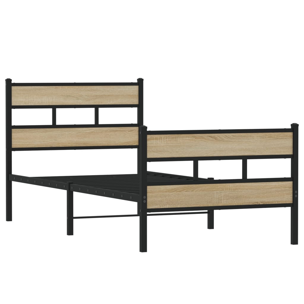 Metal Bed Frame without Mattress Sonoma Oak 90x200 cm