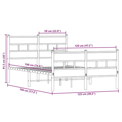 Metal Bed Frame without Mattress Sonoma Oak 120x190 cm Small Double