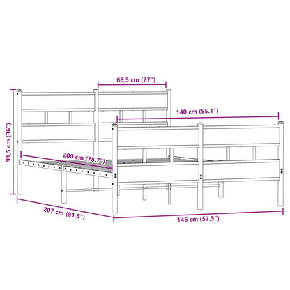 Metal Bed Frame without Mattress Sonoma Oak 140x200 cm