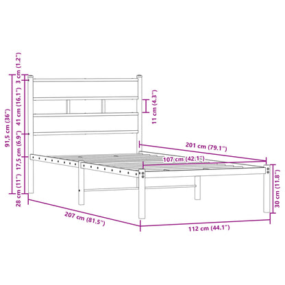 Bed Frame without Mattress with Headboard Brown Oak 107x203 cm