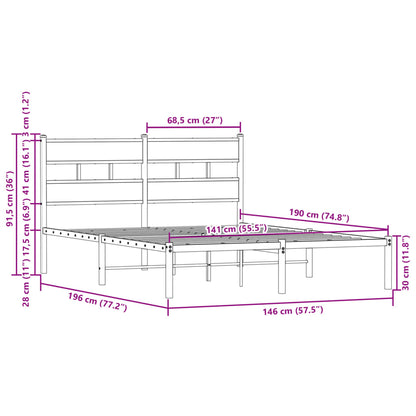 Bed Frame without Mattress with Headboard Brown Oak 140x190 cm
