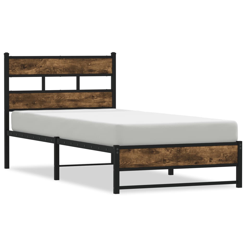 Metal Bed Frame without Mattress Smoked Oak 90x200 cm