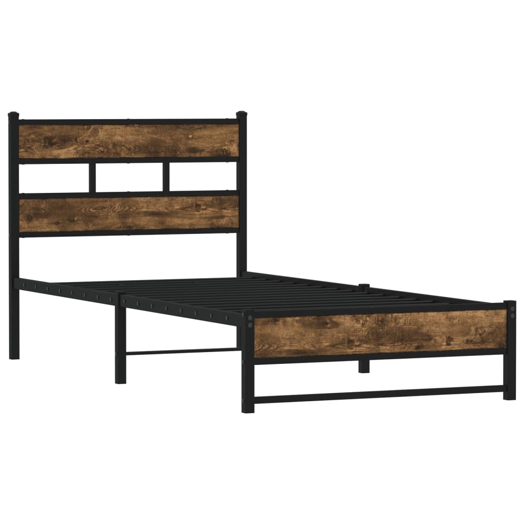 Metal Bed Frame without Mattress Smoked Oak 90x200 cm