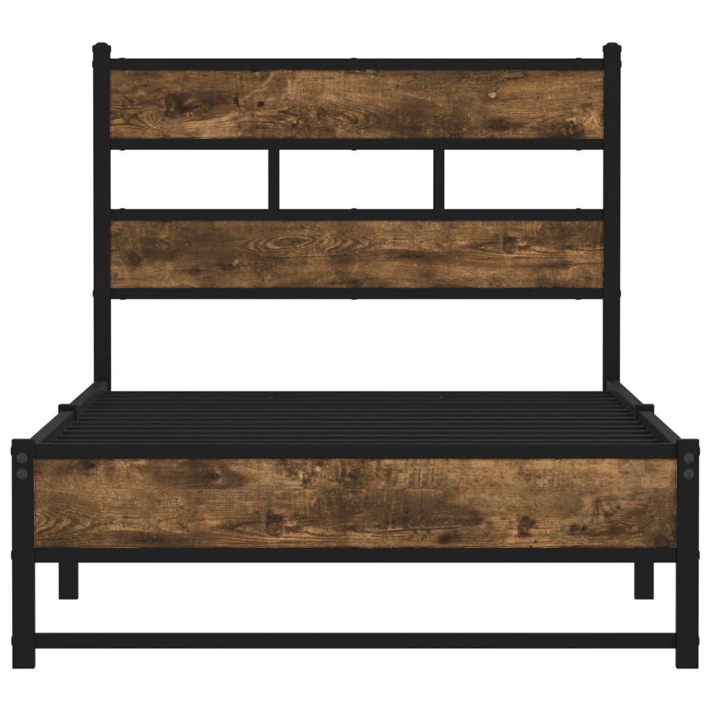 Metal Bed Frame without Mattress Smoked Oak 90x200 cm