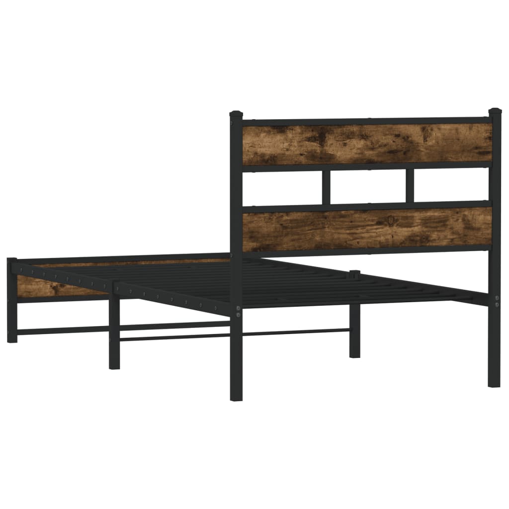 Metal Bed Frame without Mattress Smoked Oak 90x200 cm