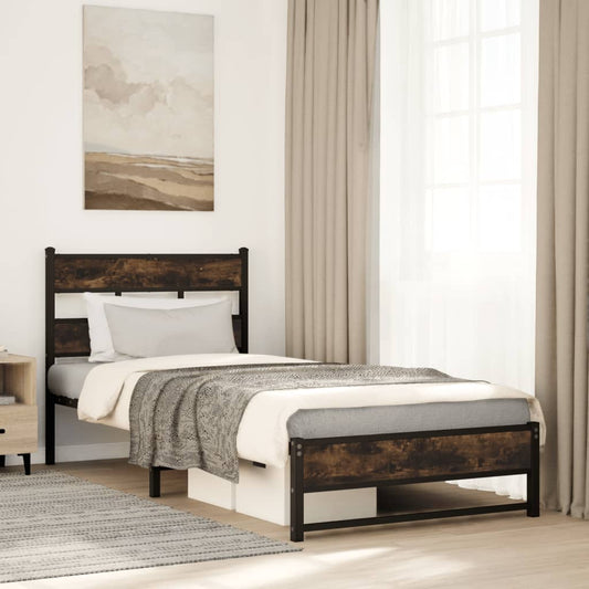 Metal Bed Frame without Mattress Smoked Oak 90x200 cm