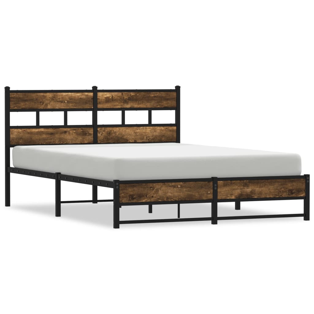 Metal Bed Frame without Mattress Smoked Oak 140x190 cm