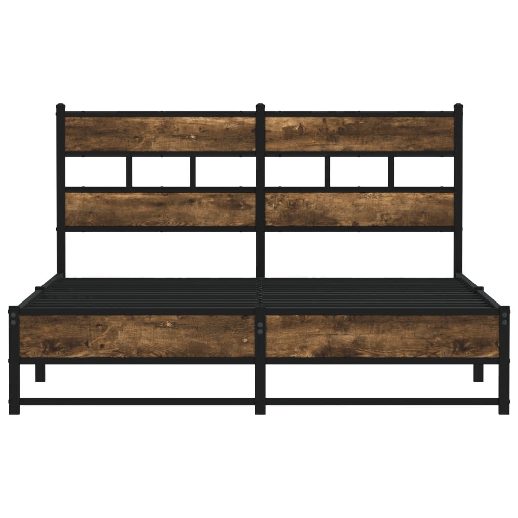 Metal Bed Frame without Mattress Smoked Oak 140x190 cm