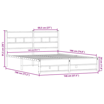 Metal Bed Frame without Mattress Smoked Oak 140x190 cm