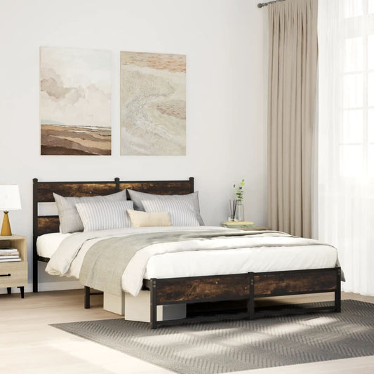 Metal Bed Frame without Mattress Smoked Oak 140x190 cm