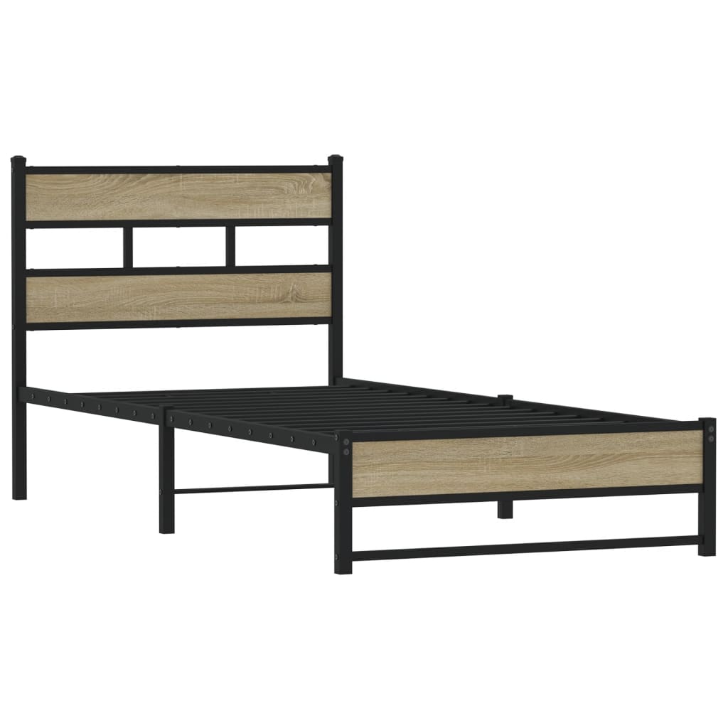 Metal Bed Frame without Mattress Sonoma Oak 100x200 cm