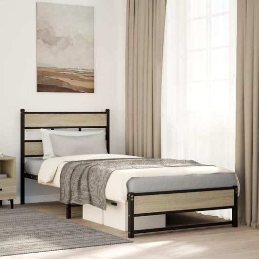 Metal Bed Frame without Mattress Sonoma Oak 100x200 cm