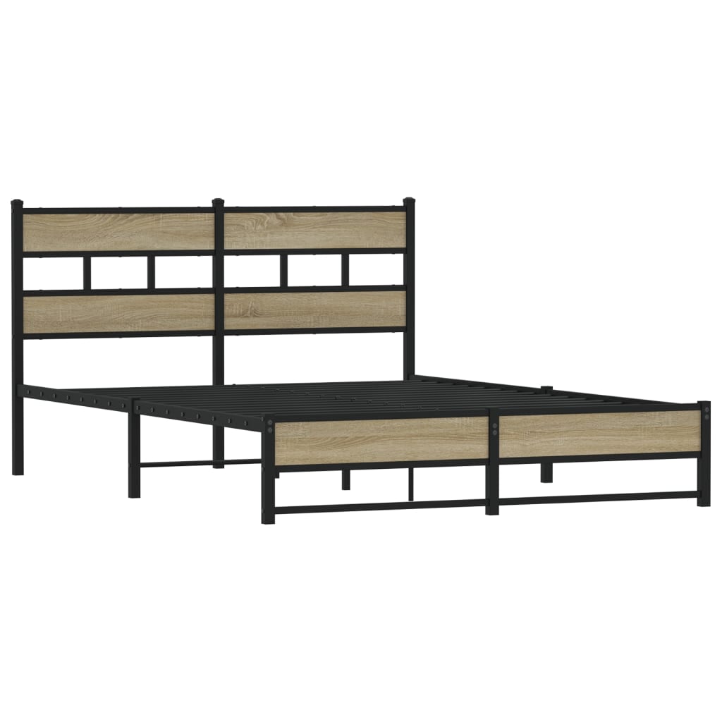 Metal Bed Frame without Mattress Sonoma Oak 140x190 cm
