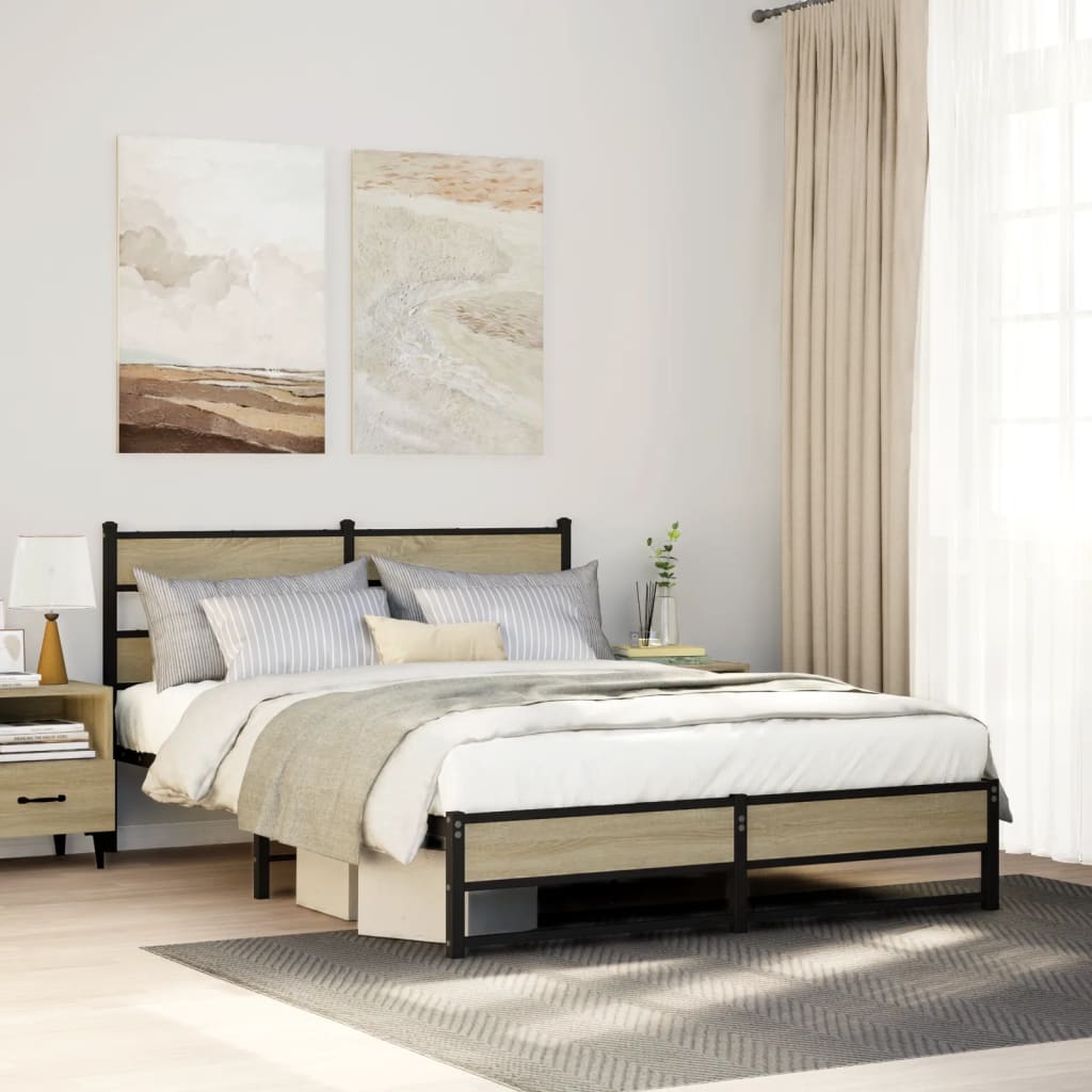 Metal Bed Frame without Mattress Sonoma Oak 140x190 cm