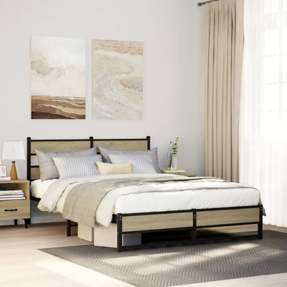 Metal Bed Frame without Mattress Sonoma Oak 140x190 cm