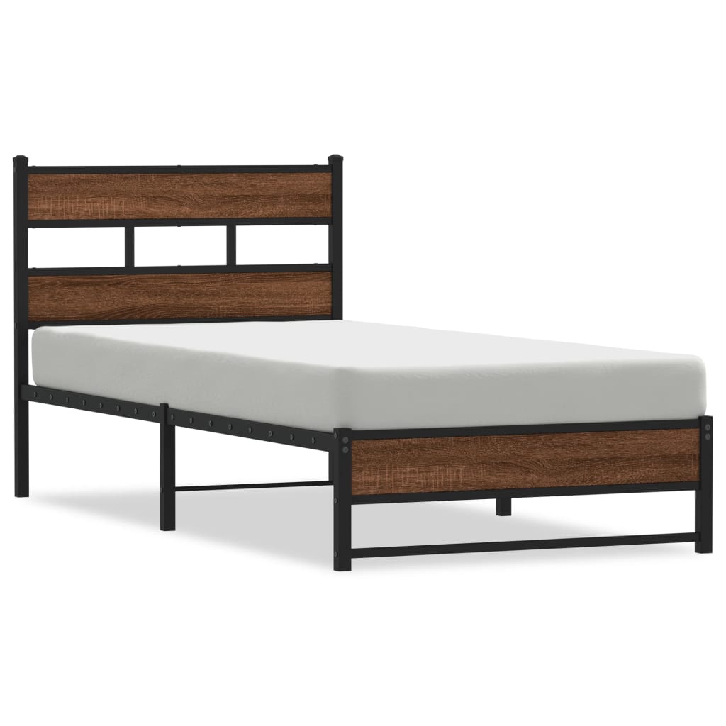 Metal Bed Frame without Mattress Brown Oak 100x190 cm