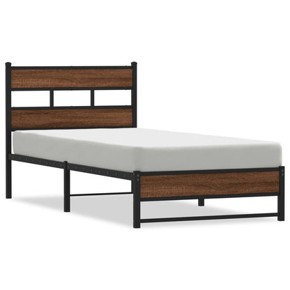 Metal Bed Frame without Mattress Brown Oak 100x190 cm