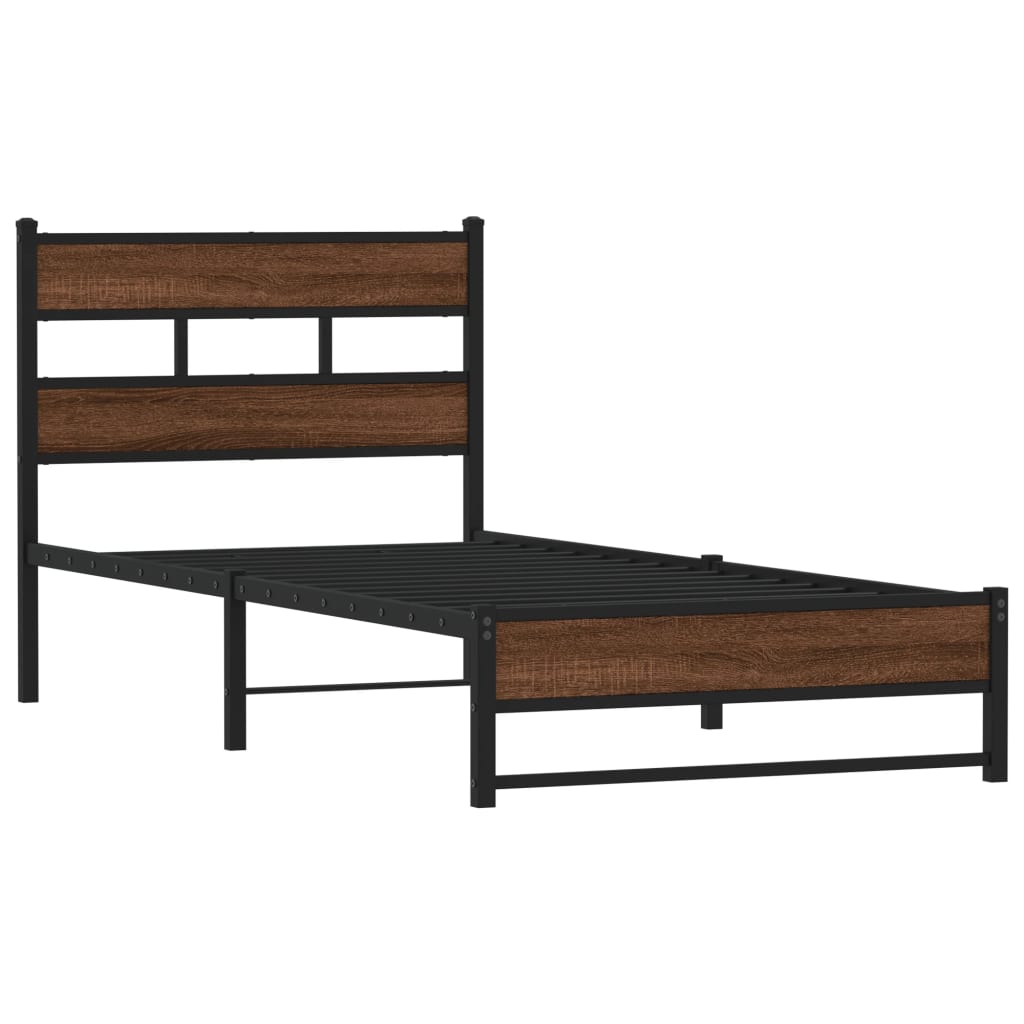 Metal Bed Frame without Mattress Brown Oak 100x190 cm