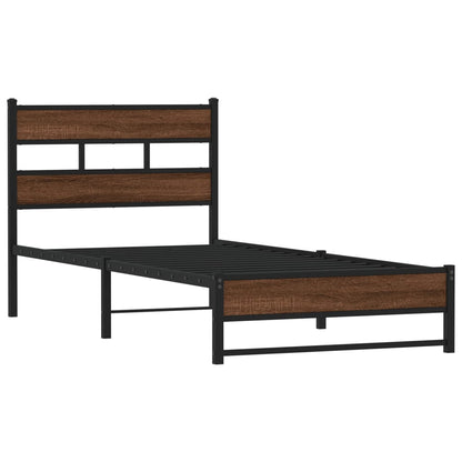 Metal Bed Frame without Mattress Brown Oak 100x190 cm