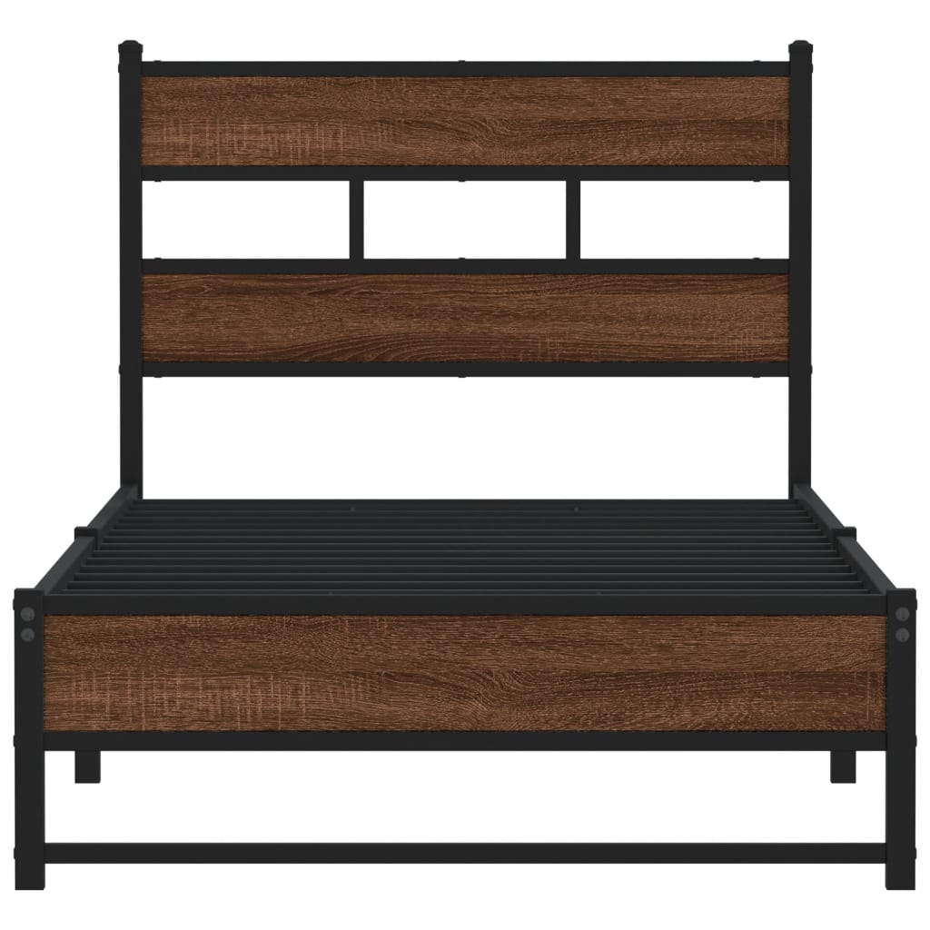 Metal Bed Frame without Mattress Brown Oak 100x190 cm