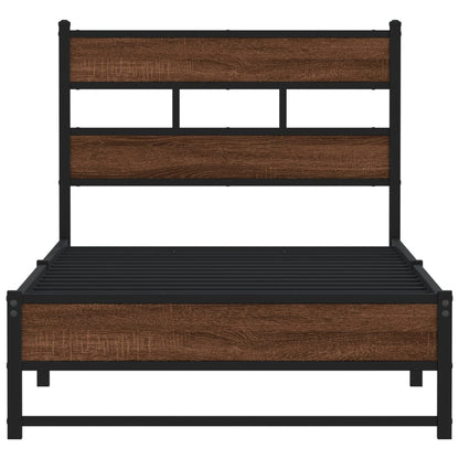 Metal Bed Frame without Mattress Brown Oak 100x190 cm