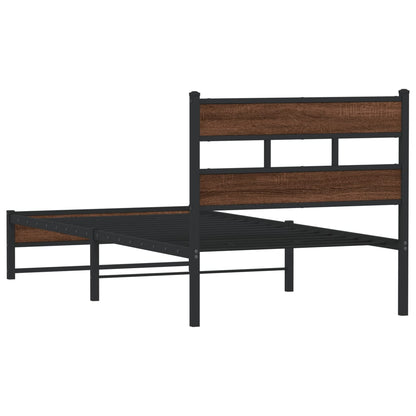 Metal Bed Frame without Mattress Brown Oak 100x190 cm