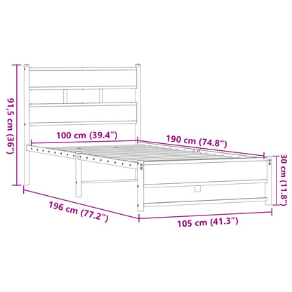 Metal Bed Frame without Mattress Brown Oak 100x190 cm
