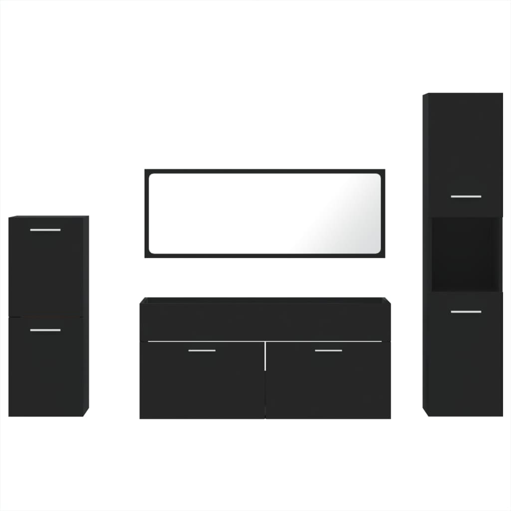 4 Piece Bathroom Furniture Set Black Engineered Wood