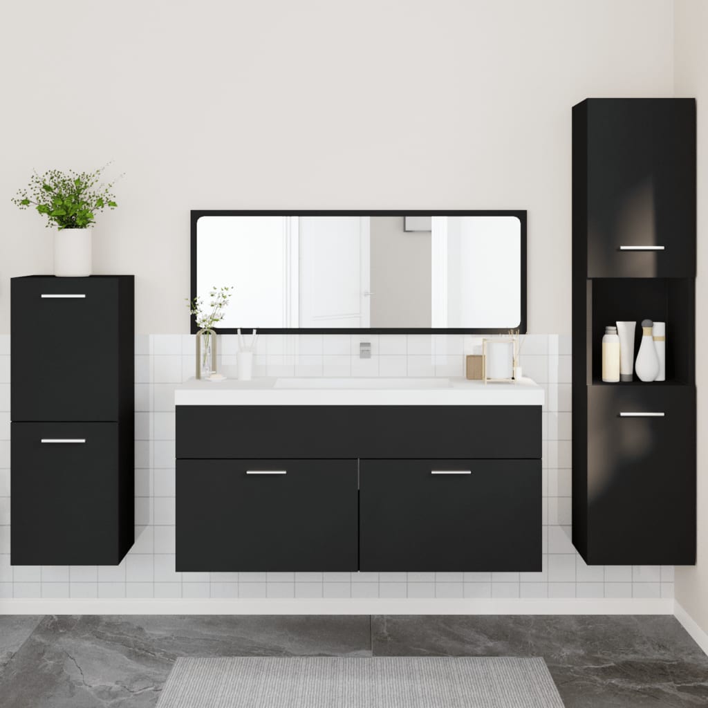 4 Piece Bathroom Furniture Set Black Engineered Wood