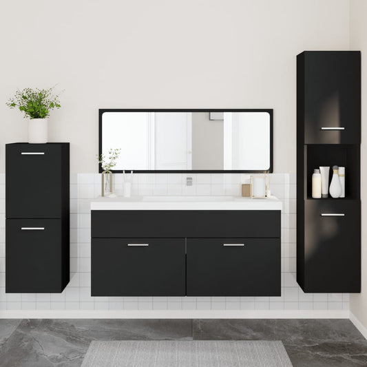 4 Piece Bathroom Furniture Set Black Engineered Wood