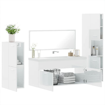 4 Piece Bathroom Furniture Set High Gloss White Engineered Wood