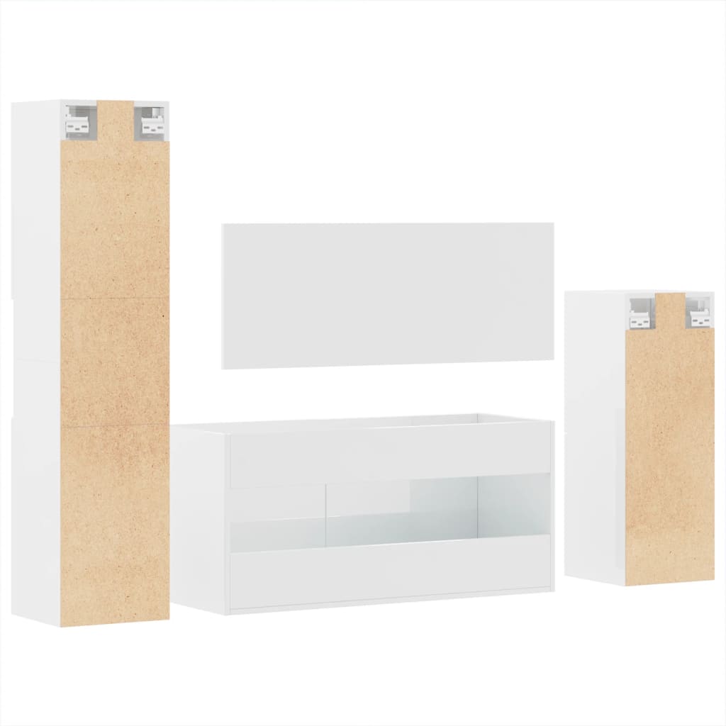 4 Piece Bathroom Furniture Set High Gloss White Engineered Wood