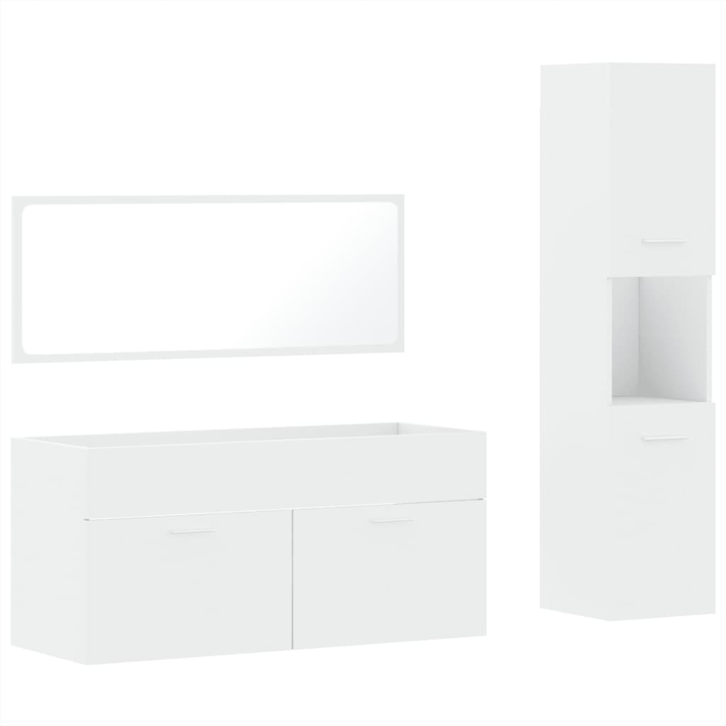 3 Piece Bathroom Furniture Set White Engineered Wood