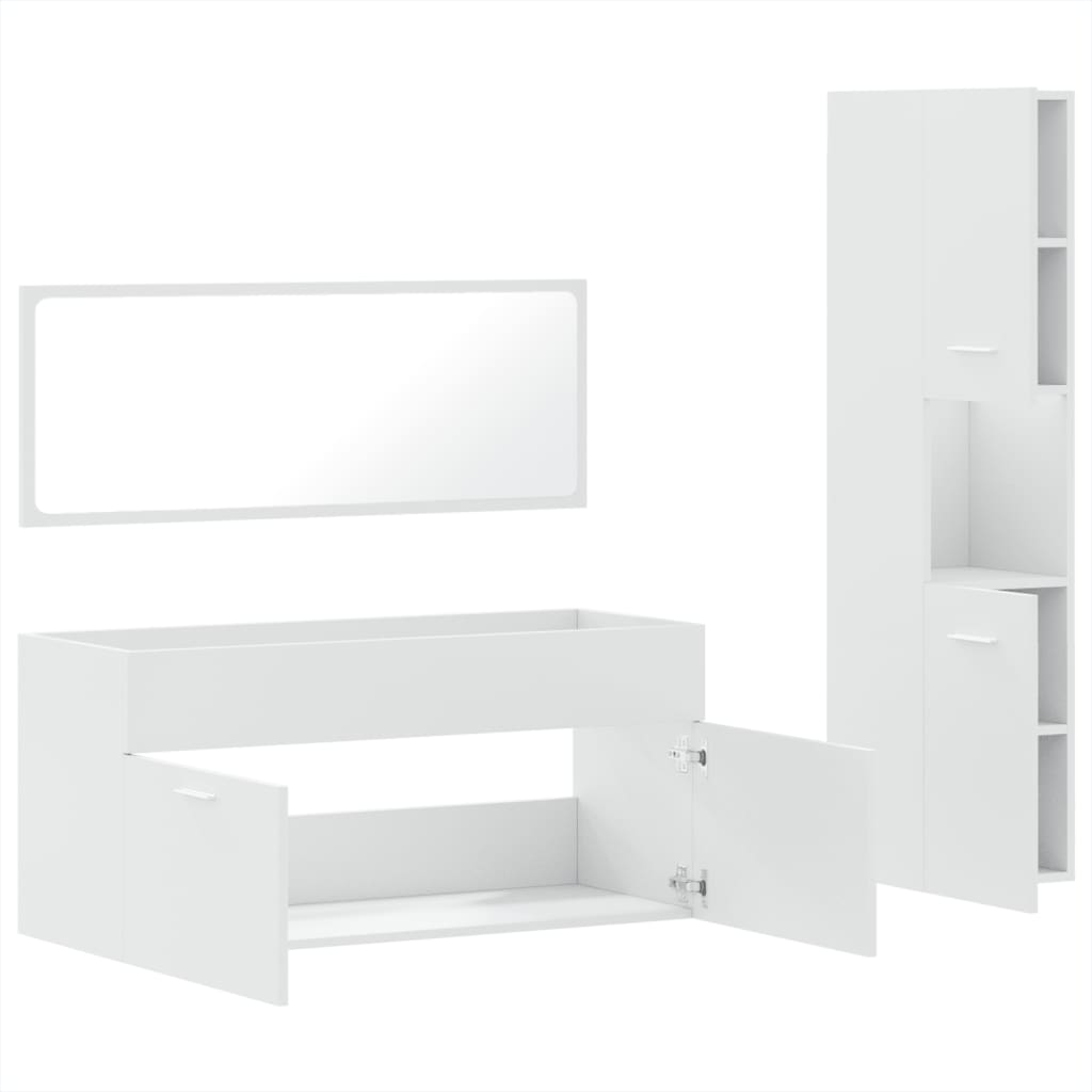 3 Piece Bathroom Furniture Set White Engineered Wood