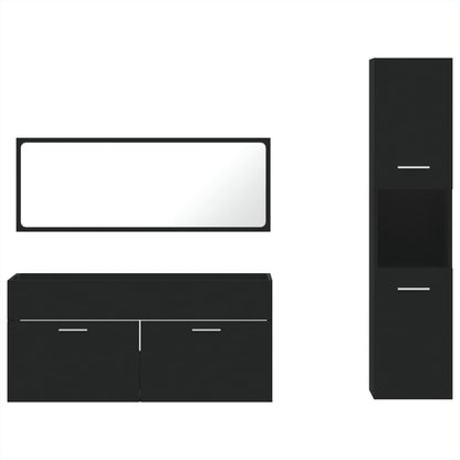 3 Piece Bathroom Furniture Set Black Engineered Wood