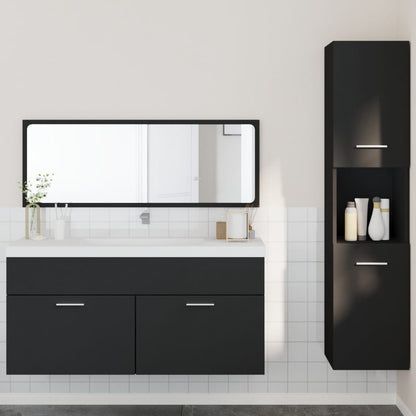 3 Piece Bathroom Furniture Set Black Engineered Wood