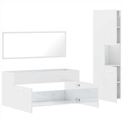 3 Piece Bathroom Furniture Set High Gloss White Engineered Wood