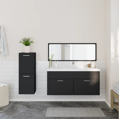 3 Piece Bathroom Furniture Set Black Engineered Wood