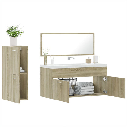 3 Piece Bathroom Furniture Set Sonoma Oak Engineered Wood